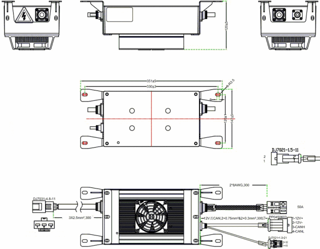 Elcon 3.3kW Charger Dimensions 